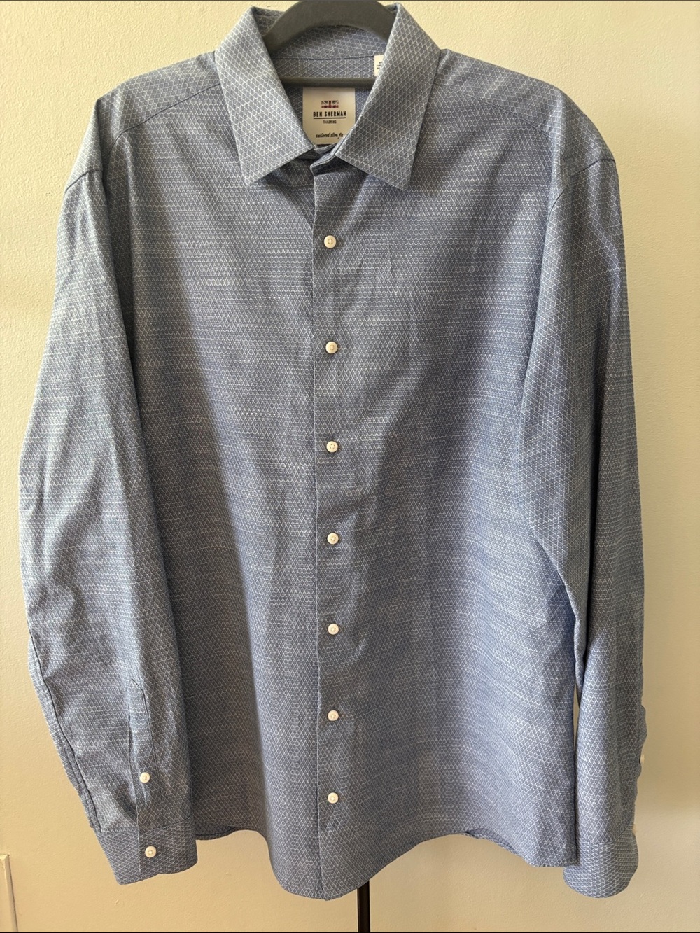 Ben Sherman Tailoring Light Blue Micro-Pattern Long Sleeve Dress Shirt